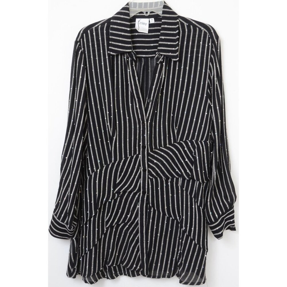 Finley Plus 1X Sequin Stripe Layered Tunic Top Ruffle-tier Hem Office Resortwear